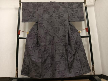 平和屋着物●結城紬　100亀甲　草花文　正絹　逸品　AABK8208ph