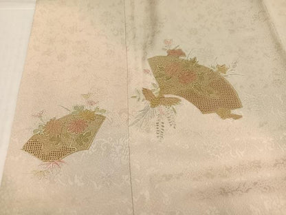 平和屋着物●訪問着　中国三大刺繍　汕頭刺繍　スワトウ刺繍　地紙花文　正絹　逸品　AABK8209ph