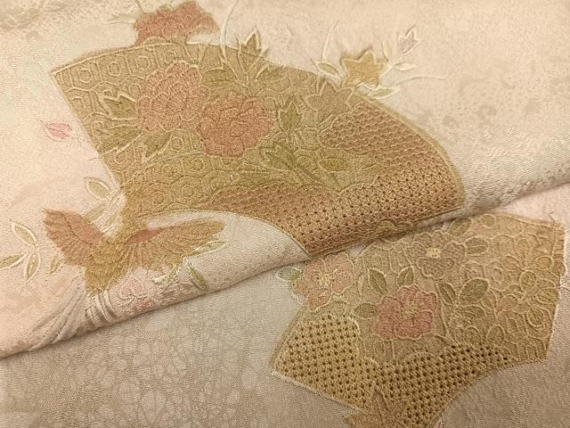 平和屋着物●訪問着　中国三大刺繍　汕頭刺繍　スワトウ刺繍　地紙花文　正絹　逸品　AABK8209ph