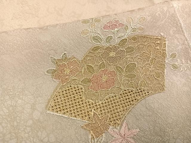 平和屋着物●訪問着　中国三大刺繍　汕頭刺繍　スワトウ刺繍　地紙花文　正絹　逸品　AABK8209ph