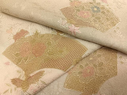 平和屋着物●訪問着　中国三大刺繍　汕頭刺繍　スワトウ刺繍　地紙花文　正絹　逸品　AABK8209ph