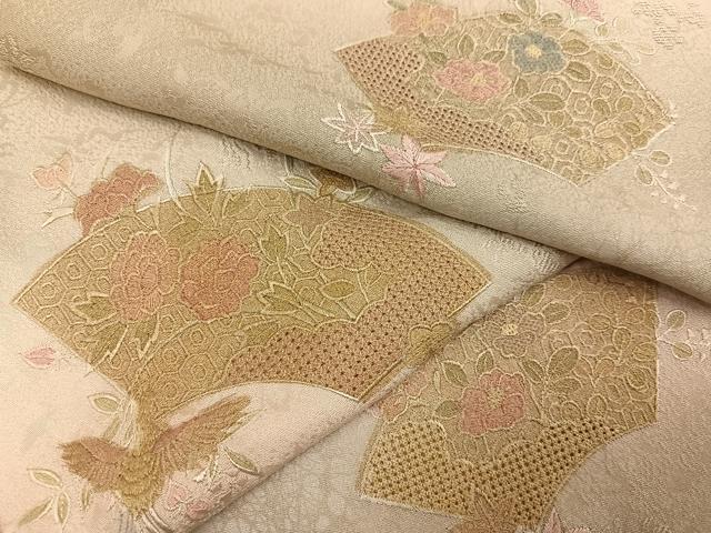 平和屋着物●訪問着　中国三大刺繍　汕頭刺繍　スワトウ刺繍　地紙花文　正絹　逸品　AABK8209ph