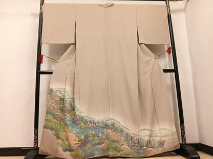 平和屋着物●色留訪問着　手描き　風景文　暈し染め　正絹　逸品　AABK8213ph