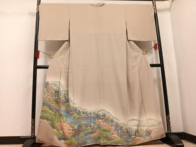 平和屋着物●色留訪問着　手描き　風景文　暈し染め　正絹　逸品　AABK8213ph