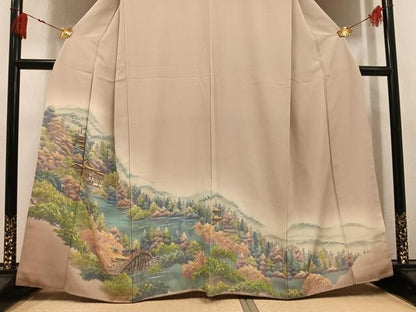 平和屋着物●色留訪問着　手描き　風景文　暈し染め　正絹　逸品　AABK8213ph