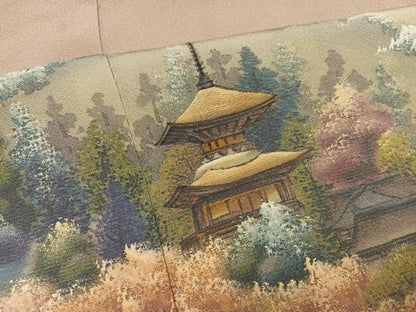 平和屋着物●色留訪問着　手描き　風景文　暈し染め　正絹　逸品　AABK8213ph