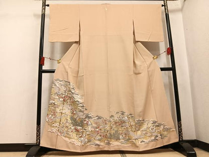平和屋着物●豪華色留袖　雪輪扇面花文　金彩　正絹　逸品　AABK8218ph