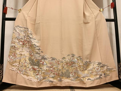平和屋着物●豪華色留袖　雪輪扇面花文　金彩　正絹　逸品　AABK8218ph
