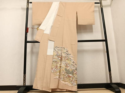 平和屋着物●豪華色留袖　雪輪扇面花文　金彩　正絹　逸品　AABK8218ph