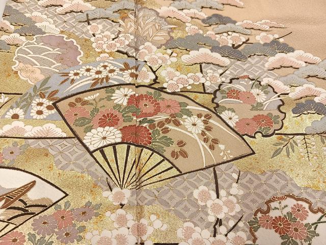 平和屋着物●豪華色留袖　雪輪扇面花文　金彩　正絹　逸品　AABK8218ph