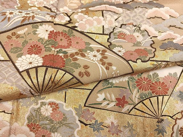 平和屋着物●豪華色留袖　雪輪扇面花文　金彩　正絹　逸品　AABK8218ph
