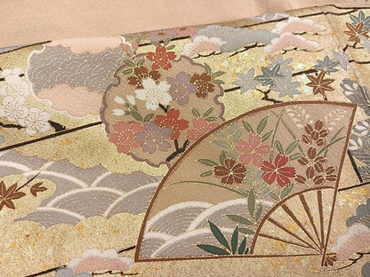 平和屋着物●豪華色留袖　雪輪扇面花文　金彩　正絹　逸品　AABK8218ph