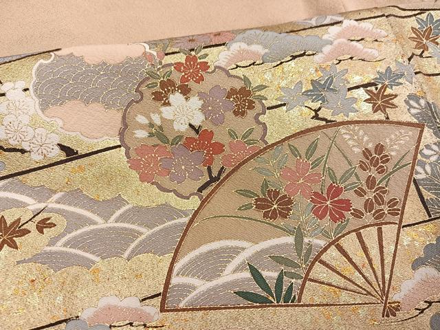 平和屋着物●豪華色留袖　雪輪扇面花文　金彩　正絹　逸品　AABK8218ph