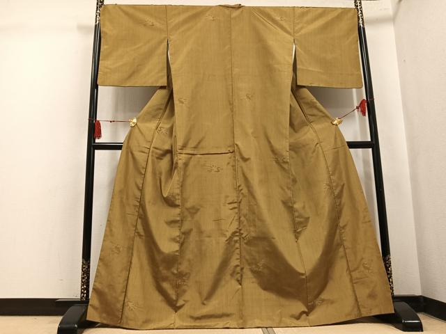 平和屋着物●上質な紬　鶴　正絹　逸品　AABK8220ph