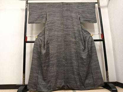 平和屋着物●江戸小紋　流水文　黒地　正絹　逸品　AABK8224ph
