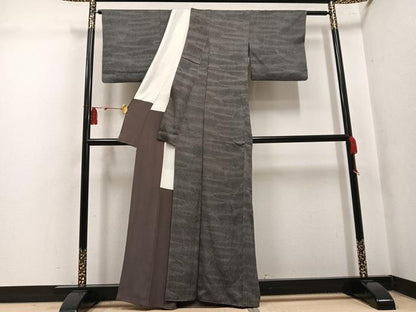 平和屋着物●江戸小紋　流水文　黒地　正絹　逸品　AABK8224ph
