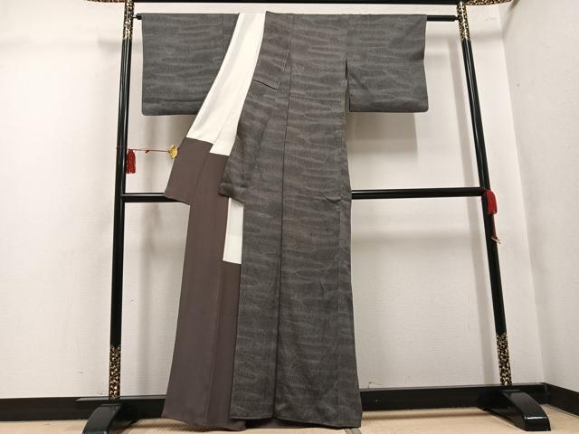 平和屋着物●江戸小紋　流水文　黒地　正絹　逸品　AABK8224ph