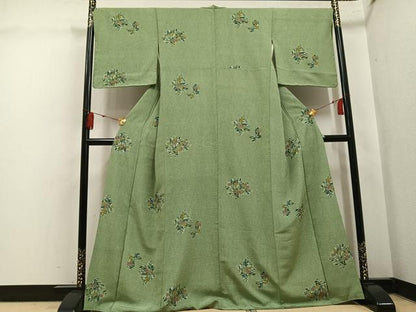 平和屋着物●上質な小紋　型染め　草花文　正絹　逸品　AABK8225ph