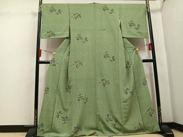 平和屋着物●上質な小紋　型染め　草花文　正絹　逸品　AABK8225ph