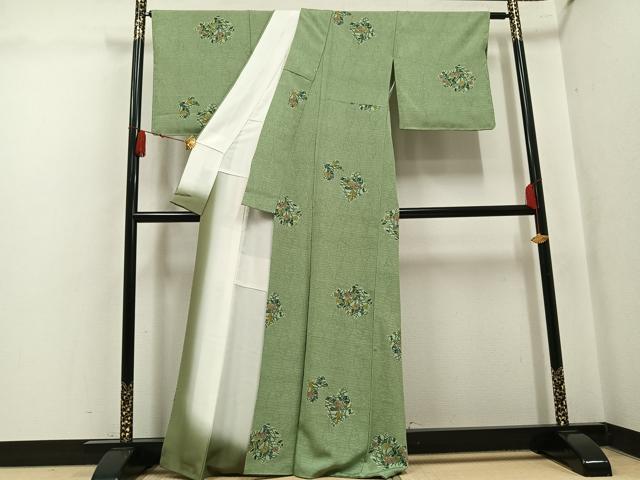 平和屋着物●上質な小紋　型染め　草花文　正絹　逸品　AABK8225ph