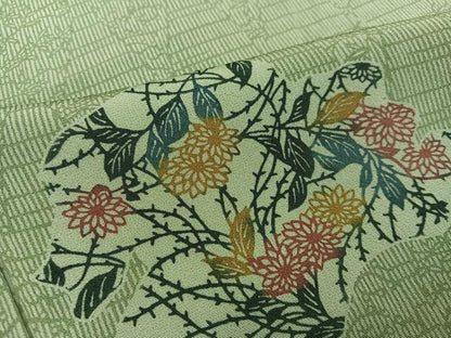 平和屋着物●上質な小紋　型染め　草花文　正絹　逸品　AABK8225ph