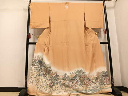 平和屋着物●豪華色留袖　寿光織　人物風景文　暈し染め　金糸　正絹　逸品　未使用　AABK8227ph