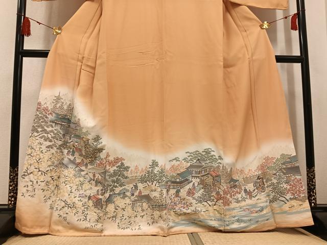平和屋着物●豪華色留袖　寿光織　人物風景文　暈し染め　金糸　正絹　逸品　未使用　AABK8227ph