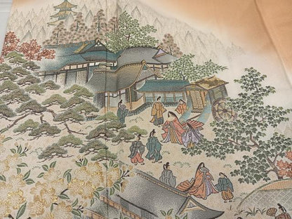 平和屋着物●豪華色留袖　寿光織　人物風景文　暈し染め　金糸　正絹　逸品　未使用　AABK8227ph