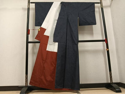 平和屋着物●本場大島紬　古代純泥染　7マルキ　枝花文　宮田仲夫作　証紙付き　正絹　逸品　未使用　AABK8228ph