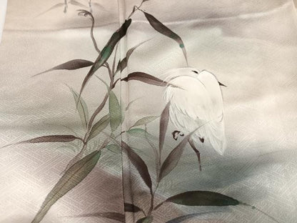 平和屋着物●訪問着　手描き　シロサギ　白鷺　暈し染め　正絹　逸品　AABK8229ph