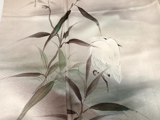 平和屋着物●訪問着　手描き　シロサギ　白鷺　暈し染め　正絹　逸品　AABK8229ph