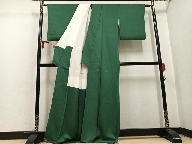 平和屋着物●上質な色無地　老竹色　正絹　逸品　AABK8231ph