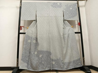 平和屋着物●訪問着　総絞り　草花文　正絹　逸品　AABK8234ph