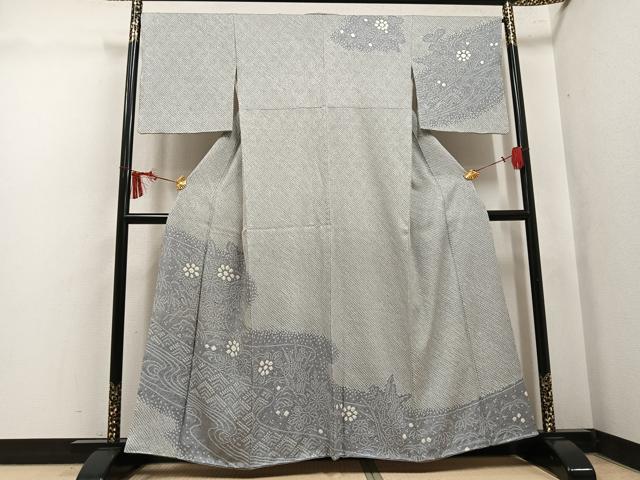 平和屋着物●訪問着　総絞り　草花文　正絹　逸品　AABK8234ph