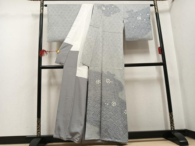 平和屋着物●訪問着　総絞り　草花文　正絹　逸品　AABK8234ph