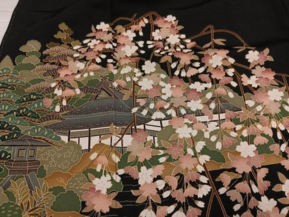 平和屋着物●豪華黒留袖　友禅　作家物　鴛鴦風景草花文　正絹　逸品　AABK8241ph