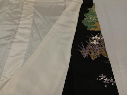 平和屋着物●豪華黒留袖　友禅　作家物　鴛鴦風景草花文　正絹　逸品　AABK8241ph