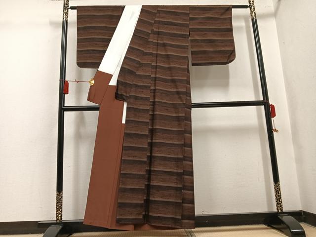 平和屋着物●本場大島紬　横段文　正絹　逸品　未使用　AABK8247ph