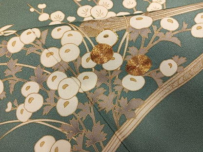 平和屋着物●訪問着　駒刺繍　流水草花文　金彩　正絹　逸品　AABK8252ph