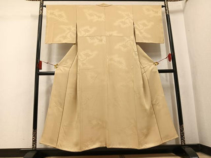 平和屋着物●上質な色無地　松地紋　枯色　正絹　逸品　AABK8258ph