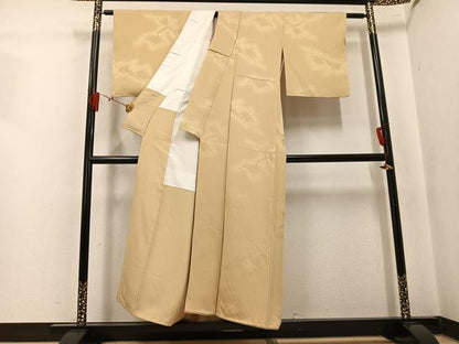 平和屋着物●上質な色無地　松地紋　枯色　正絹　逸品　AABK8258ph