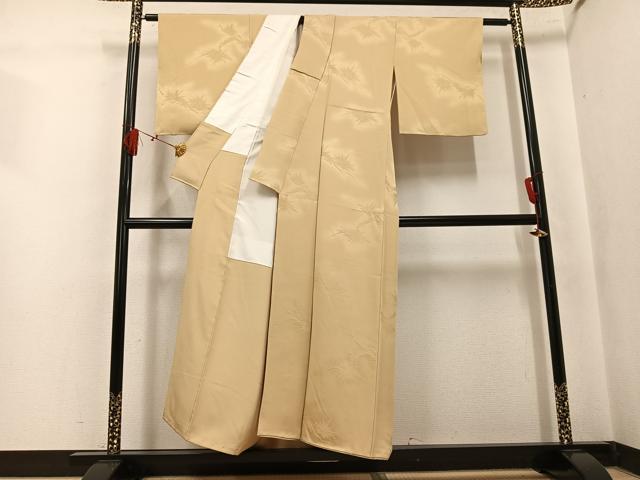 平和屋着物●上質な色無地　松地紋　枯色　正絹　逸品　AABK8258ph