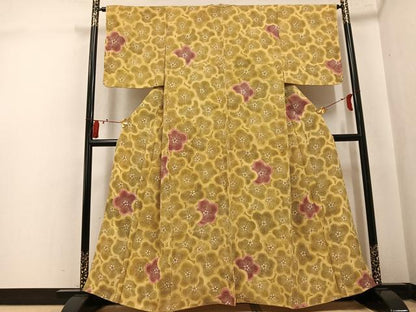平和屋着物●上質な小紋　型染め　梅文　鬼しぼ縮緬　正絹　逸品　未使用　AABK8259ph