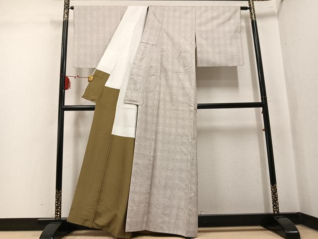 平和屋着物●本場大島紬　麻の葉文様　正絹　逸品　AABK8260ph