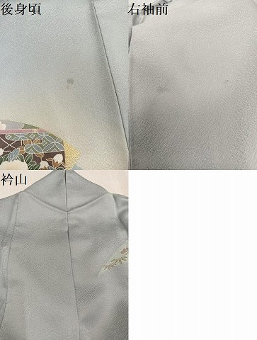平和屋着物●訪問着　作家物　駒刺繍　地紙草花文　暈し染め　金彩　松坂屋扱い　正絹　逸品　AABK8264ph