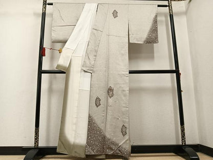 平和屋着物●訪問着　刺繍　地紙草花文　金糸　正絹　逸品　AABK8267ph