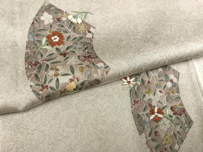 平和屋着物●訪問着　刺繍　地紙草花文　金糸　正絹　逸品　AABK8267ph