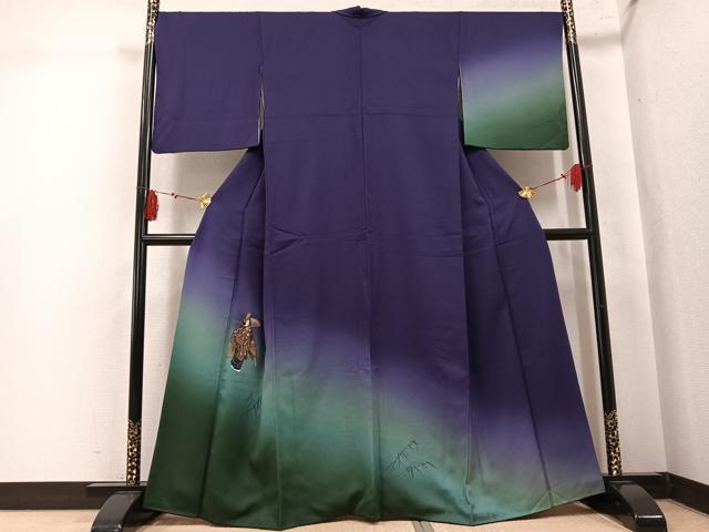 平和屋着物●訪問着　作家物　清久　手描き　人物文　暈し染め　金彩　正絹　逸品　AABK8271ph