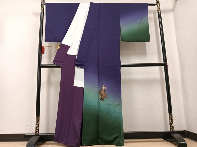 平和屋着物●訪問着　作家物　清久　手描き　人物文　暈し染め　金彩　正絹　逸品　AABK8271ph