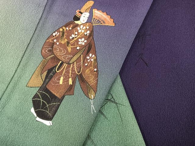 平和屋着物●訪問着　作家物　清久　手描き　人物文　暈し染め　金彩　正絹　逸品　AABK8271ph